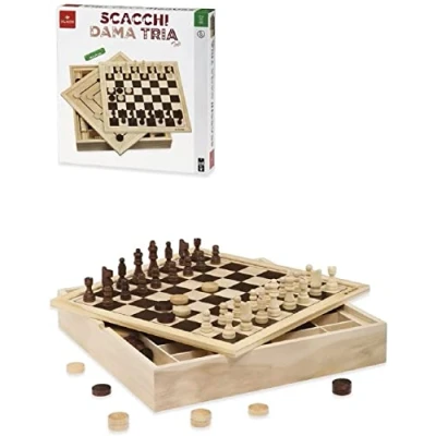 Immagine di Scacchiera Scacchi Dama Tria Top 36x36 cm in Vero Legno Compatibile con Dal Negro + Omaggio Portachiavi Cubo