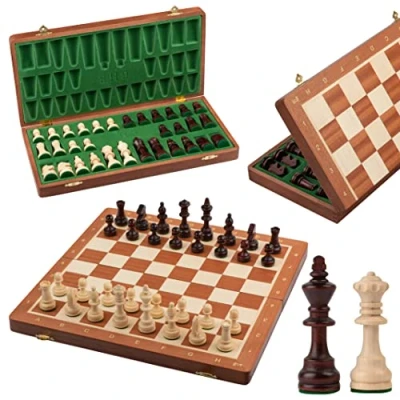 Immagine di Master of Chess Scacchiera in Legno da Torneo 38 cm Intarsiato Portatile Set di Scacchi Pieghevoli per Bambini e Adulti Con Figure STAUNTON NO.4