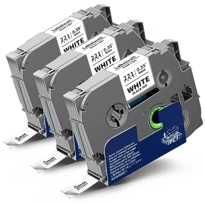 Immagine di Nastro per Etichette Labelwell Compatibile Brother TZe 221 TZe221 TZ TZ221 Nero su Bianco 9mm 0,35 Laminato Tape P touch PT E110 1010 1000 H100R H100lb D400 E100vp H107b D600 H105