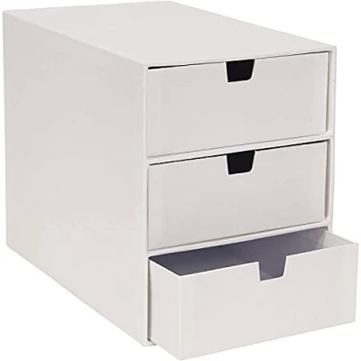 Immagine di Bigso Box of Sweden Cassettiera da scrivania per documenti e materiale ufficio Organizer con 3 cassetti tavolo in cartone carta bianco