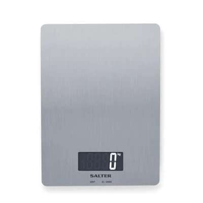 Immagine di Salter 1103 SSDR Bilance digitali da cucina di precisione in acciaio inox spazzolato, bilancia dal design sottile, display LCD, Aggiungi e pesata funzione tara, conservazione compatta