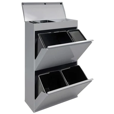 Immagine di ARREGUI Top CR622 B2 Pattumiera Raccolta Differenziata 4 Secchi Mobile d&#039;Acciao per con Cassetto Superiore 23+11+17+17 L (68 L) Secchio la Plastica e Rifiuti Organici Grigio