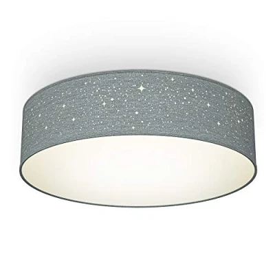 Immagine di B.K.Licht Plafoniera in tessuto grigio con effetto a stelline, attacco per 2 lampadine E27 non incluse, Lampada da soffitto rotonda diametro 38cm, Lampadario moderno salotto o camera letto IP20