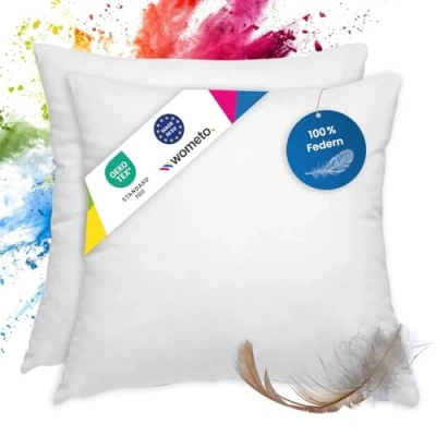 Immagine di WOMETO 2 cuscini in piuma OekoTex morbido, Tessuto, bianco, 45 cm x
