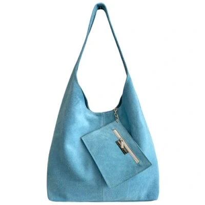 Immagine di Modarno borsa a tracolla da donna in pelle scamosciata pochette, tracolla, shopper, donna, vera (Celeste)