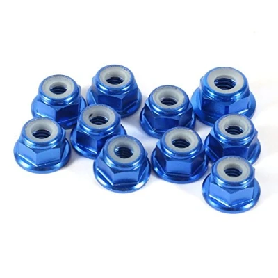 Immagine di Hex Auto Lock Noci 10 Pezzi M4 Dado di Bloccaggio in Alluminio CNC Flangiato Nylon Autobloccante Metallo Blu Reale