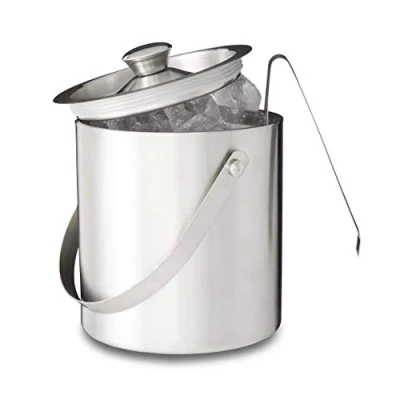 Immagine di Relaxdays Cestello Ghiaccio Rotondo con Coperchio, Portaghiaccio per Bar, Party, 1,5 L, HxLxP: 17 x 15 15cm, Argento, Acciaio Inox, Set da 1