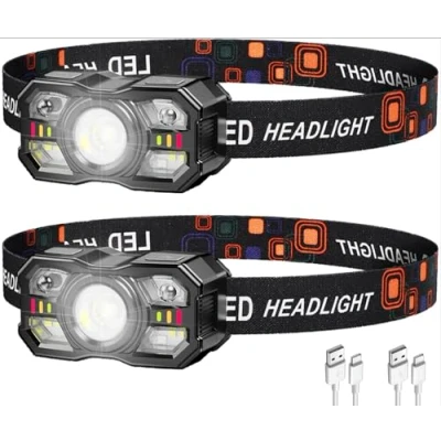 Immagine di ALFFREUDE 2 Pezzi Torcia Frontale USB da Testa Ricaricabile 2000 Lumens 5 Modalità di Luce Lampada Impermeabile Adatto per Campeggio Corsa Escursionismo Pesca