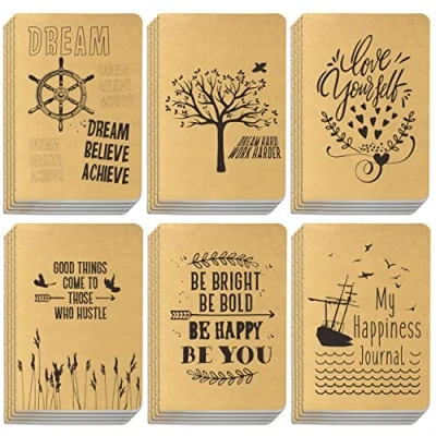 Immagine di Quaderni copertina in carta artigianale, pagine vuote, confezione da 24 pezzi 6 design, taccuino tascabile per ufficio, casa, scuola (80 l’uno, dimensioni 10x14.5cm).