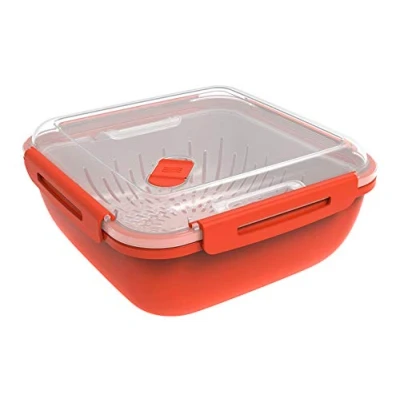 Immagine di Rotho Memory Microwave Vaporetto con Inserto Filtro per Microonde, Plastica (PP) senza BPA, Rosso/Trasparente, 1.7 L, 19.5 x 9.1 cm