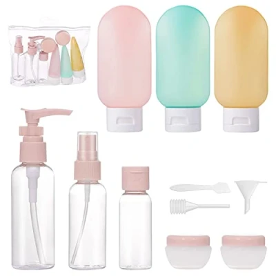 Immagine di 11 pz Flacone da viaggio kit(30/50/60/80 ML), Autorizzato in cabina Aereo prodotti bagno, piccoli barattoli di crema, flaconi spray vuoti trasparenti, ricaricabili per shampoo, ecc.
