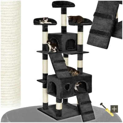 Immagine di TecTake Tiragraffi per gatto gatti palestra altezza complessiva 170 cm disponibile in diversi colori (Nero no. 401117)
