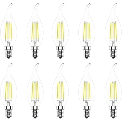 Immagine di WULUN E14 Lampadine Filamento a LED, 6W, Equivalenti 60W, 600LM, Luce Bianca Fredda 6500K, C35 Forma di Fiamma, Vetro Vintge, Dimmerabile, Confezione 10 Pezzi