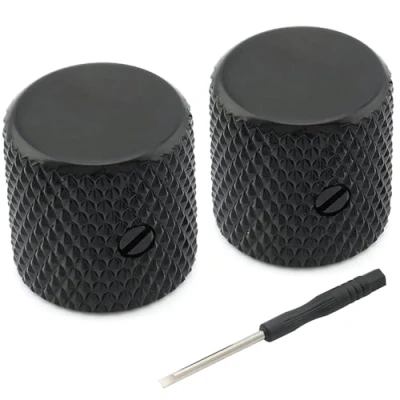 Immagine di Musiclily Pro 1/4&quot; Manopole Flat Top Knobs in Acciaio Raccordo Universale con Vite di Regolazione per Chitarra Elettrica e Basso, Nero (Set 2)