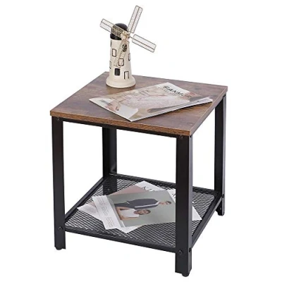 Immagine di BAKAJI Tavolino Divano Tavolo caffè da Salotto Quadrato Design Moderno Industriale Struttura in Metallo con Ripiano Inferiore Piao d&#039;appoggio Legno MDF Scuro Dimensione 40 x 45 cm