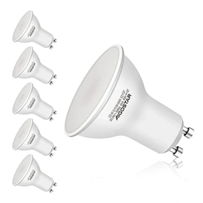 Immagine di Aigostar Lampadina LED GU10 6W, Luce Bianca Fredda 6500K 480 Lumen, Angolo a Fascio 100 120 Gradi, Nessun Sfarfallio Non Dimmerabile, Pacco da 5