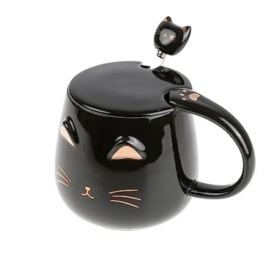 Immagine di lachineuse KAWAII Tazza per gatti con coperchio e cucchiaio