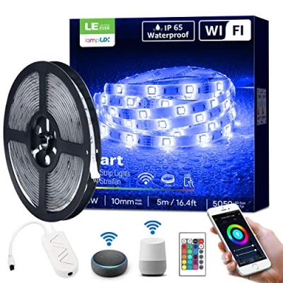 Immagine di LE Striscia LED 5M RGB WiFi Intelligente, Compatibile con Alexa/Google Home, Strisce 24W Impermeabile IP65, 16 Milioni Colori, Kit Completo Controller Intelligente e Telecomando