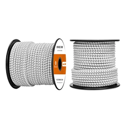 Immagine di Abma Cord Corda Elastica 4mm 20M di Gomma Cavo Elastico Marino per Teloni, Tende e Bagagli Nero&amp;Bianca