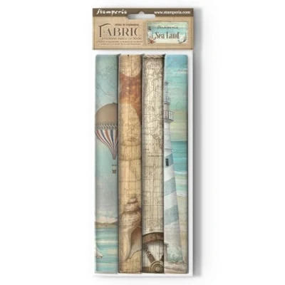 Immagine di Stamperia Tessuto per scrapbooking, album, bullet journals, and more Polyester, can be sewn by Hand or Machine, Suitable for Craft Glue, Perfect Hobbies, Crafts Gifting (Sea Land) (4 Pack)