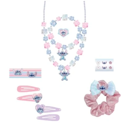 Immagine di Stitch, set di bellezza per bambini, multicolore, include 6 elastici, 1 elastico in tessuto, 4 fermagli capelli, 2 collane, un anello e adesivi, prodotto originale progettato Spagna