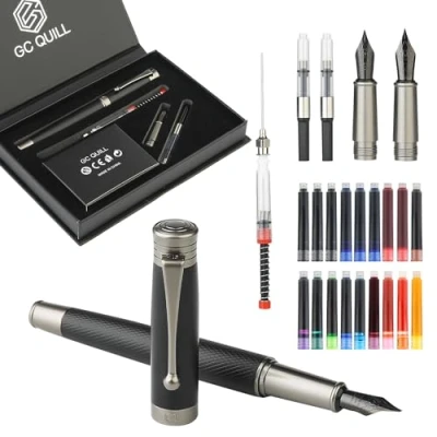 Immagine di GC QUILL Set penne stilografiche Pennini fini e medi, include 18 cartucce d&#039;inchiostro, convertitore di ricarica d&#039;inchiostro riempitivo per siringa regalo scrivere calligrafia p