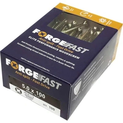 Immagine di Forgefix FORFFP5100Y FFP5100Y Vite per Legno Compatibile con Forgefast Pozi Elite Performance ZY, 5,0 x 100 mm, Confezione da 100, Giallo, 5.0 mm