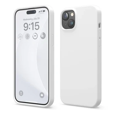 Immagine di elago Cover Silicone Liquido Compatibile con iPhone 15 Plus Case, Custodia Premium, Protezione Completa [Struttura Antiurto a 4 Strati], Fodera in Morbida Microfibra Antigraffio (Bianco)