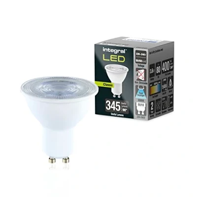 Immagine di Integral Lampadina LED GU10 10 confezione luce fredda 6500 K, 400 lm, 3,6 W (equivalente a 50 W) non dimmerabile, efficiente in energia e ideale per faretti proiettori bagno