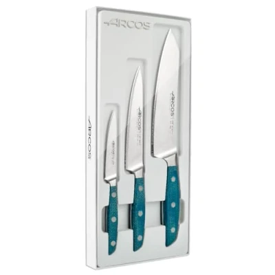 Immagine di Arcos Brooklyn Set Coltelli da Cucina 3 Pezzi Acciaio Inox Forgiato Manico Micarta Colore Blu