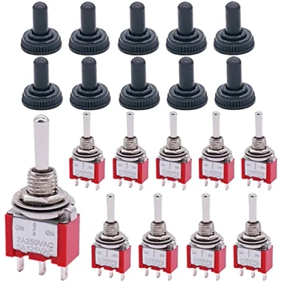 Immagine di mxuteuk Mini interruttore A levetta da 10 pezzi SPDT 3 posizioni pin ON/OFF/ON AC 125V 5 con cappuccio impermeabile MTS 103 MZ