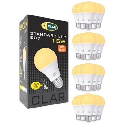 Immagine di CLAR Lampadine LED E27 Luce Calda, Lampadina E27, Lampade 3000K, 15W (Pack 20)