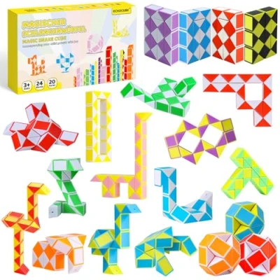 Immagine di ECHOCUBE Dadi magici a forma di serpente, confezione da 20 pezzi, 24 blocchi cubo giocattolo per feste bambini (colore casuale)