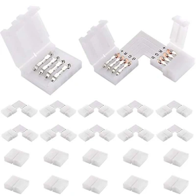 Immagine di EKSAVE connettori per striscia luminosa a LED RGB 4 pin, 12 V, 72 W, 10 mm, forma di L, SMD 5050 multicolore (20 pezzi)