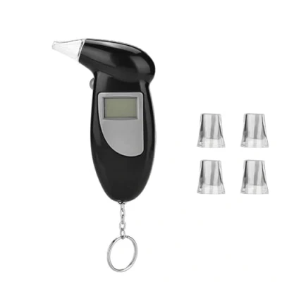 Immagine di Etilometro portatile Certificato, elettronico e 5 bocchini, display digitale LCD, professionale sensore a semiconduttore Tester di alcool con allarme, personale per uso domestico