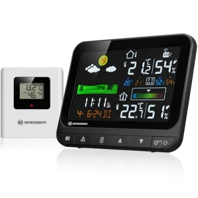 Immagine di Bresser stazione meteorologica radio Neomeo H con sensore esterno, display a colori, allarme di temperatura, indicatore comfort climatico