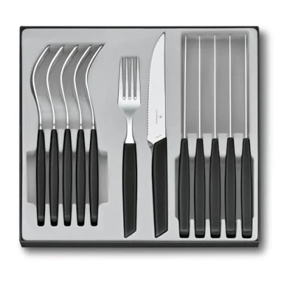 Immagine di Victorinox Swiss Modern, set di 12 posate composto da forchette e coltelli bistecca pizza, in acciaio inox, nero