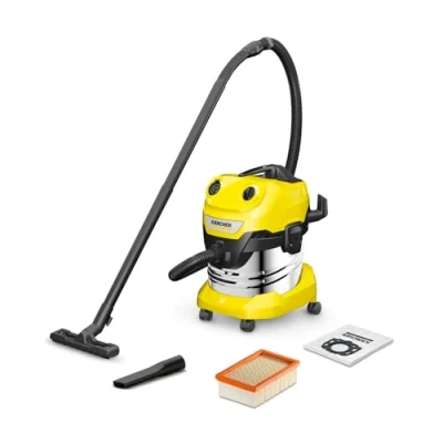 Immagine di Kärcher aspiratore solidi liquidi WD 4 P S V 20/5/22, 1000 W, contenitore in acciaio inox: 20 l, tubo di aspirazione: 2,2 m, funzione soffiante, presa con interruttore automatico, filtro vello