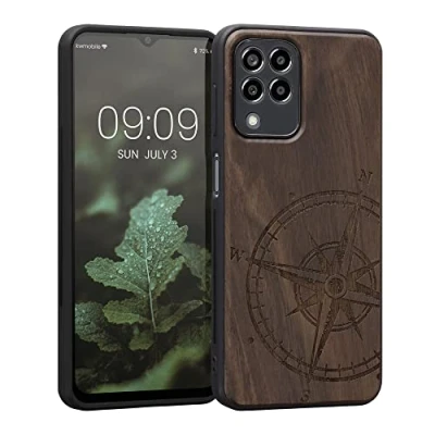 Immagine di kwmobile Custodia Compatibile con Samsung Galaxy M33 5G Cover Back Case in Legno Bumper Silicone TPU Bussola Vintage Marrone Scuro
