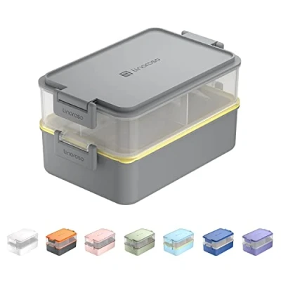 Immagine di linoroso Porta Pranzo Ermetico con Posate Portapranzo Contenitore per Salse, Lunch Box Microonde e Lavastoviglie, Bento Senza BPA, Schiscetta Adatto Ufficio Scuola Grigio