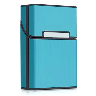 Immagine di kwmobile Portasigarette in plastica e Alluminio per ca.20 Sigarette Contenitore Box Pacchetto Chiusura Magnetica con Coperchio Automatico Blu Chiaro