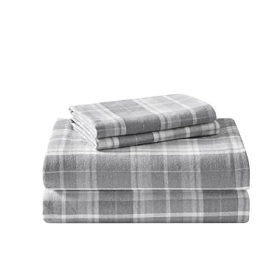 Immagine di Laura Ashley Sheets Set di Lenzuola in Flanella Cotone, Mulholland Plaid Grigio, Completo
