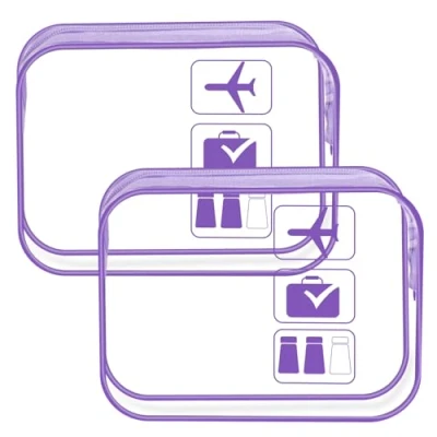 Immagine di 2 Pezzi Beauty Case da Viaggio, Busta per Liquidi Aereo, Trasparente, Borsa Portatile Trasparente Aereo(Viola Trasparente)