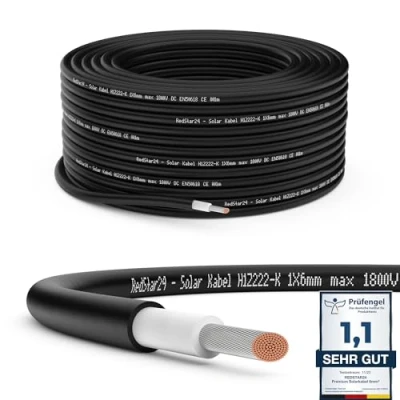 Immagine di RedStar24 Cavo Solare Premium 6mm² Nero 100m Resistente ai UV, Fotovoltaico, per Pannello Solare, Inverter, Regolatore Alta Performance, Durevole