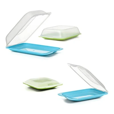Immagine di TATAY Set di 4 unità Contenitori per affettati Fresh, 2 MAXI e MINI, Senza BPA, Riutilizzabile, Impilabile, Lavabile in Lavastoviglie Adatto al Microonde, Colori Verde Blu