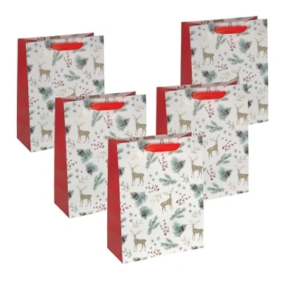 Immagine di SIGEL GT121 Set di 5 sacchetti regalo carta, 26 x 33 cm, colore: bianco, oro, rosso, per Natale