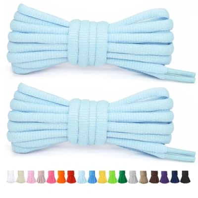 Immagine di Stepace 2 Paia di Lacci Arrotondati da 60cm per Sneakers, Lunghezza 200cm 18 Colori, Scarpe Azzurro