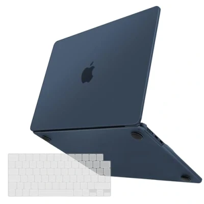 Immagine di TECOOL Cover Smerigliata Fine per MacBook Air 13.6 Pollici M3 M2 2024 A3113 2022 A2681, [Speciale Colore Ufficiale Mezzanotte] Custodia Rigida Ultrasottile e Copritastiera UE in TPU