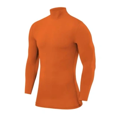 Immagine di PowerLayer Maglia Termica Uomo a Manica Lunga Compressione per Calcio e Sport Strato Base Maniche Lunghe Allenamento Corsa Ciclismo Arancia, S