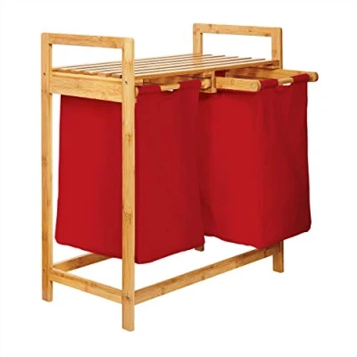Immagine di Lumaland Cesto per il bucato in bambù con 2 sacchi estensibili Dimensioni circa 73 cm di altezza x 64 larghezza 33 profondità [Rosso]